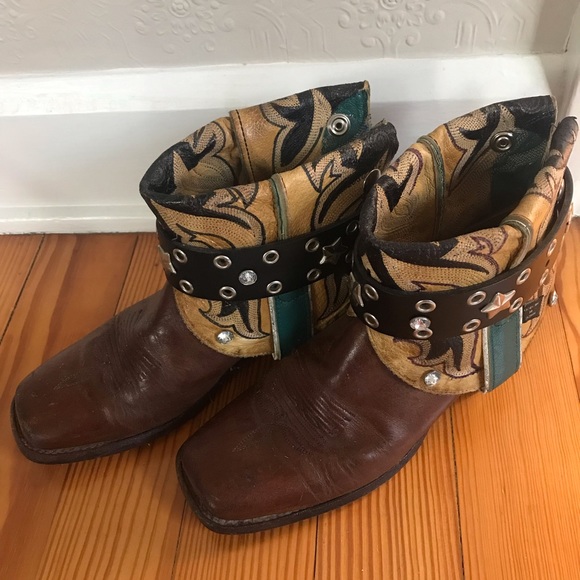 Folded flipped vintage Nocona painted cowboy Canty boots - Picture 11 of 11